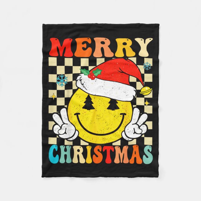 Couverture Polaire Groovy Merry Christmas Smile Face Santa Hat Xmas T (Devant)