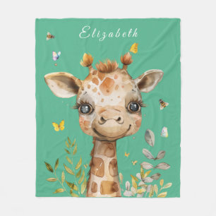 Couverture Polaire Grosse Giraffe Gros yeux Papillons abeilles