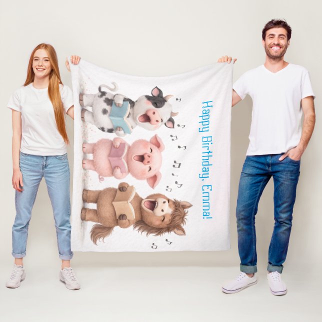 Couverture Polaire Groupe d'animaux de la ferme pour anniversaire (En situation)