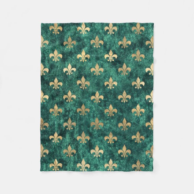 Couverture Polaire Grunge Green Velvet Fleur De Lis Mardi Gras (Devant)