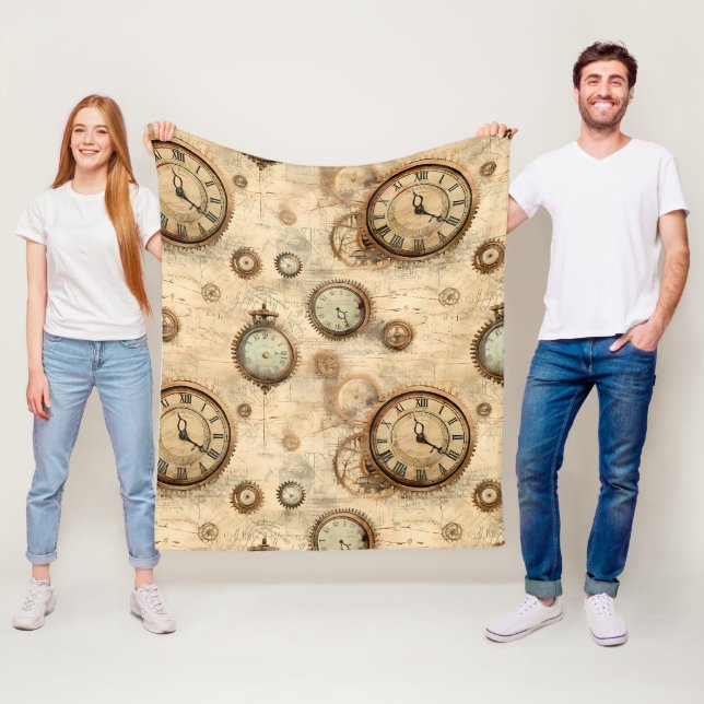 Couverture Polaire Grunge Rustic Steampunk Horloge (6) (En situation)