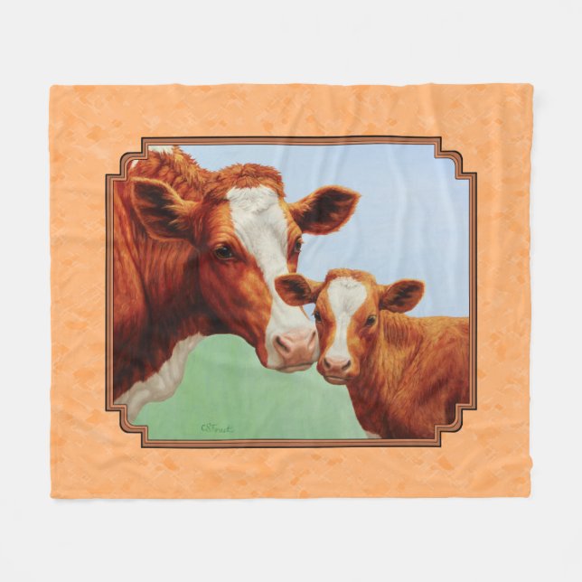 Couverture Polaire Guernsey Calf et Mère Cow Peach (Devant (Horizontal))