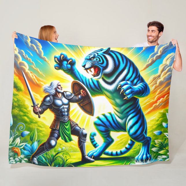 Couverture Polaire Guerrier et tigre (En situation)