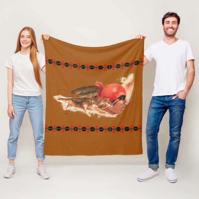 Couverture Polaire Guerrier indien cherokee de clan de loup de Natif (En situation)