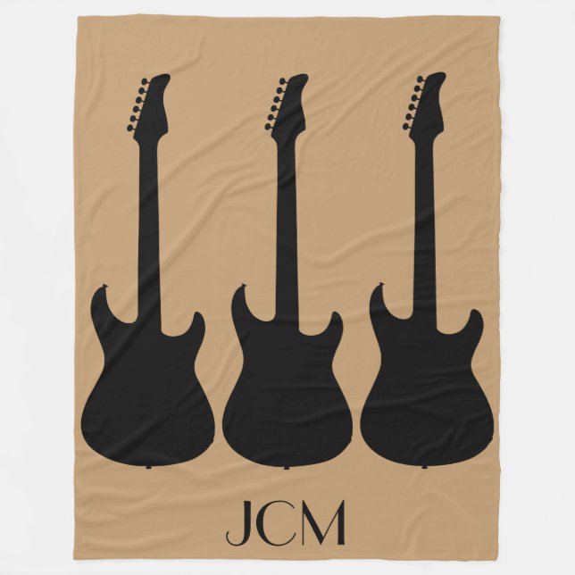 Couverture Polaire Guitares électriques noires Monogram sur marron ch (Devant)