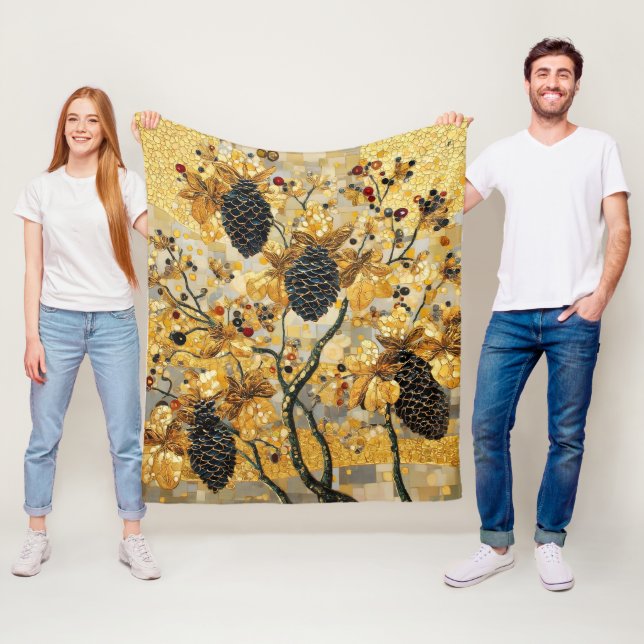 Couverture Polaire gustav klimt Rustic Pinecone Holiday Winter Bathro (En situation)