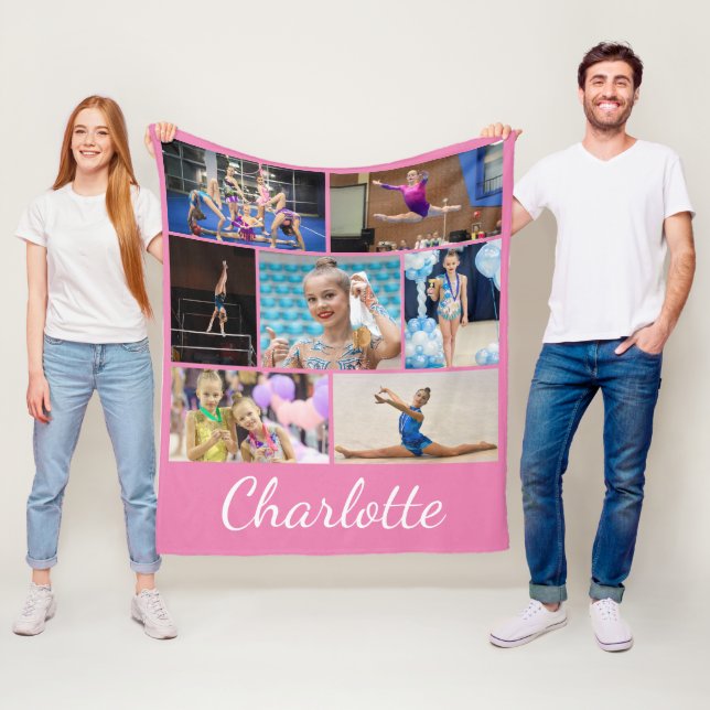 Couverture Polaire Gymmastics 7 Photo Collage Pink Fleece Blanket (En situation)