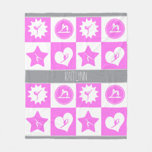 Couverture Polaire Gymnastique de carrés du rose 4 avec le monogramm