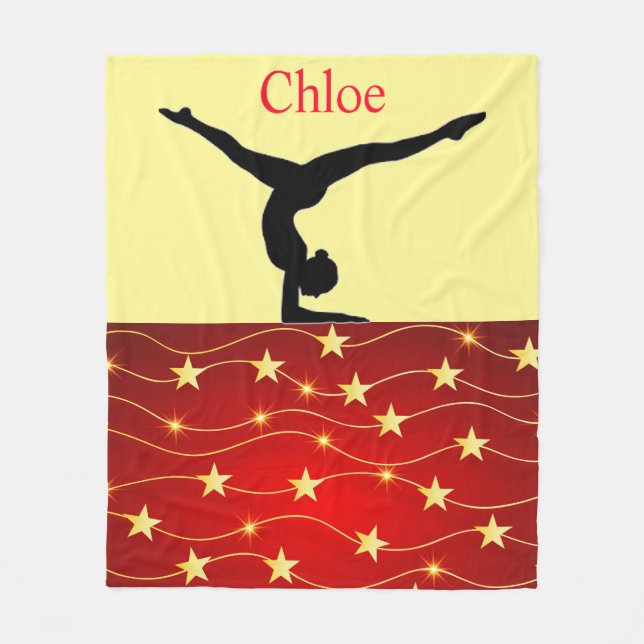 Couverture Polaire Gymnastique Rouge, Jaune / Or Étoiles Blanche pola (Devant)