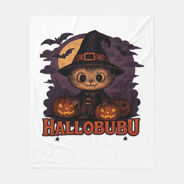 Couverture Polaire Hallobubu Halloween mignonne et Éffrayante sorcièr (Devant)