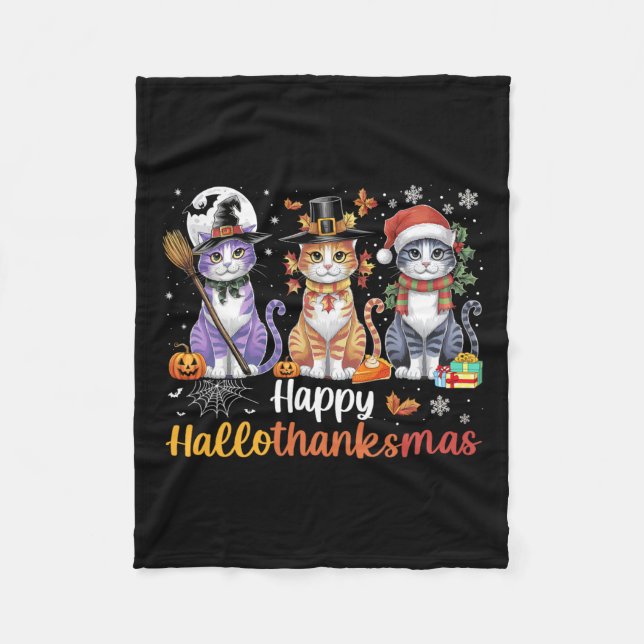 Couverture Polaire Hallothanksmas Chats Halloween Thanksgiving Christ (Devant)