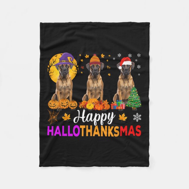 Couverture Polaire Hallothanksmas de Noël de Chien de Boxe (Devant)