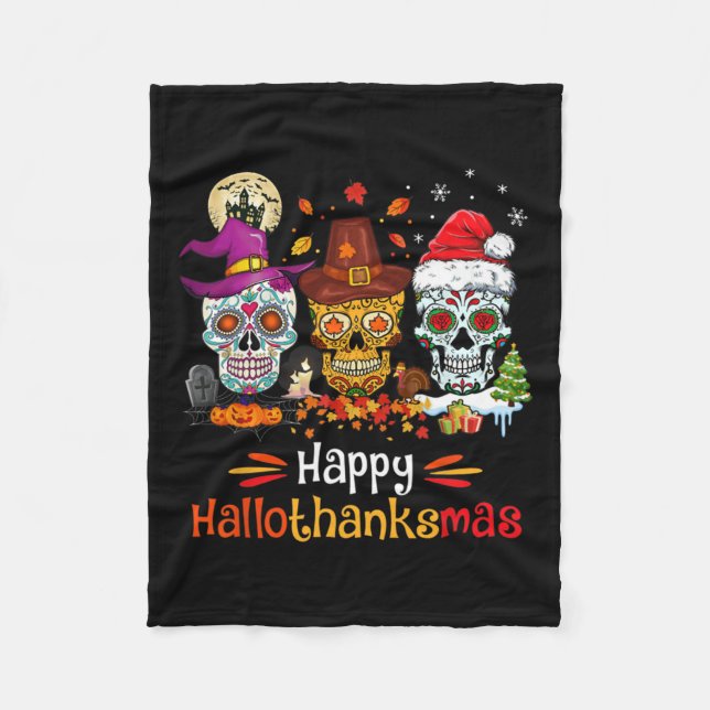 Couverture Polaire Hallothanksmas du crâne de sucre Halloween Thanksg (Devant)