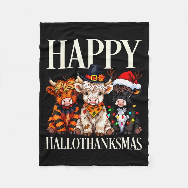 Couverture Polaire Hallothanksmas Highland Cow Halloween Thanksgiving (Devant)