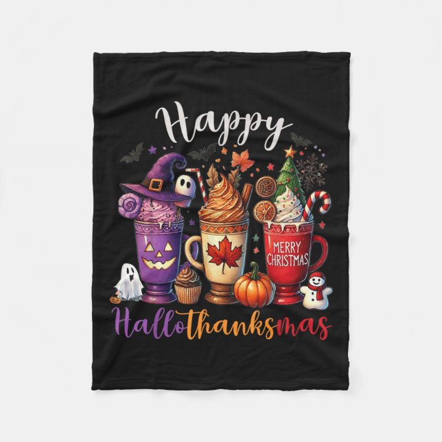 Couverture Polaire Hallothanksmas Joyeux Halloween Lover café Hallowe (Devant)