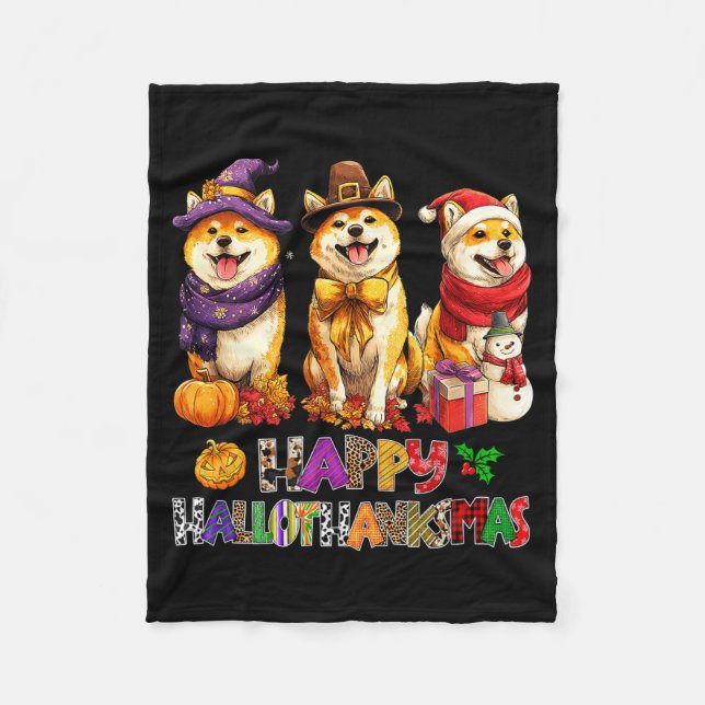 Couverture Polaire Hallothanksmas Shiba Dogs Halloween Christmas Pump (Devant)
