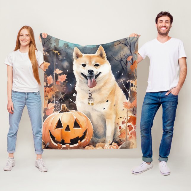 Couverture Polaire Halloween Akita Avec Peur Citrouille (En situation)
