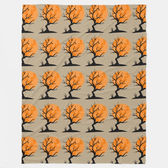 Couverture Polaire Halloween arbres lunes (Devant)
