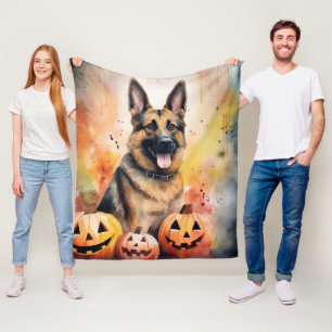 Couverture Polaire Halloween Berger Allemand avec Citrouilles Épouvan