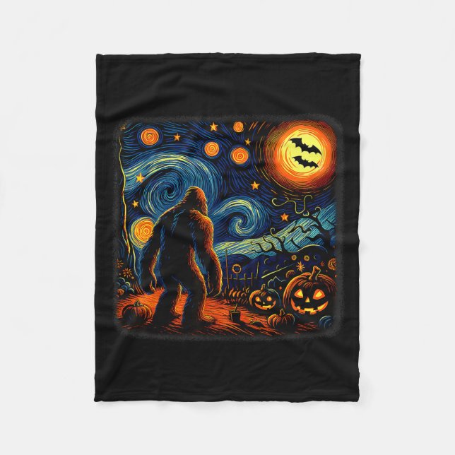 Couverture Polaire Halloween Bigfoot Starry Night Van Gogh Sasquatch  (Devant)