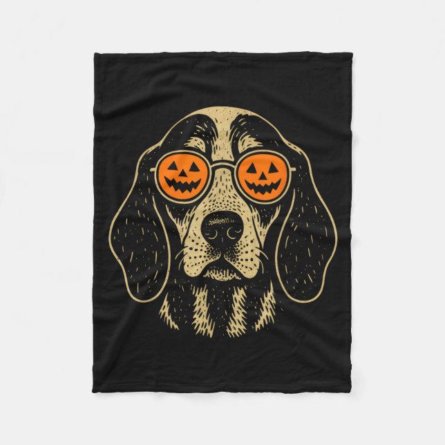 Couverture Polaire Halloween Bluetick Coonhound Dog With Pumpkin Gles (Devant)