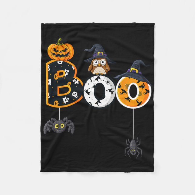 Couverture Polaire Halloween Boo Owl Avec Sorcière Casquette Araignée (Devant)