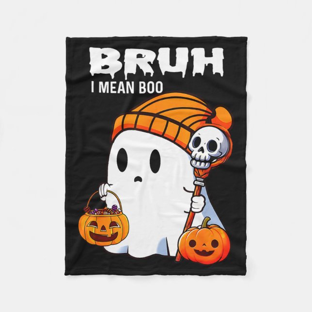 Couverture Polaire Halloween Bruh Ghost Boo Skull Pumpkin Boys Kids M (Devant)