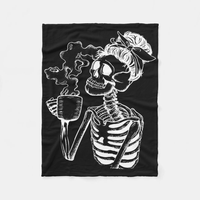 Couverture Polaire Halloween Café Boire Squelette Enseignant Lazy Di (Devant)