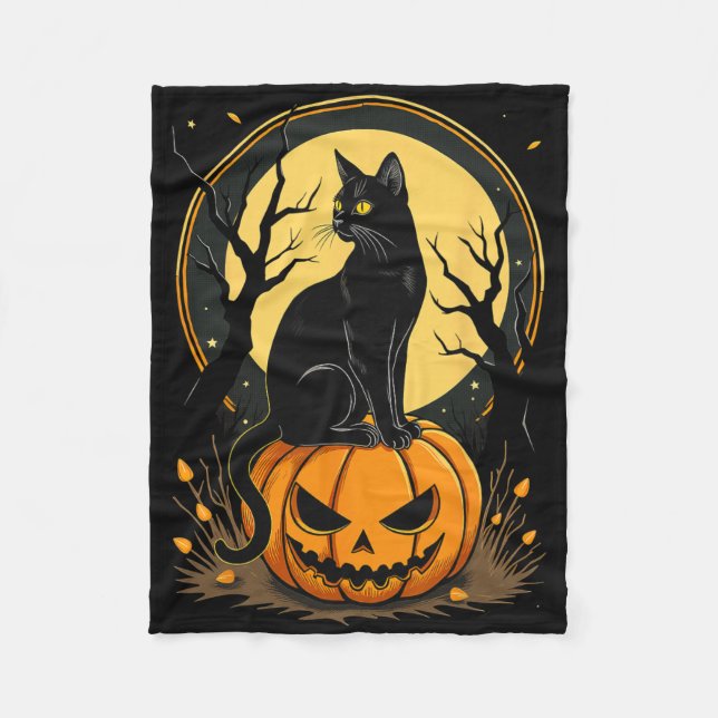 Couverture Polaire Halloween Chat femmes Funny Citrouille d'automne A (Devant)