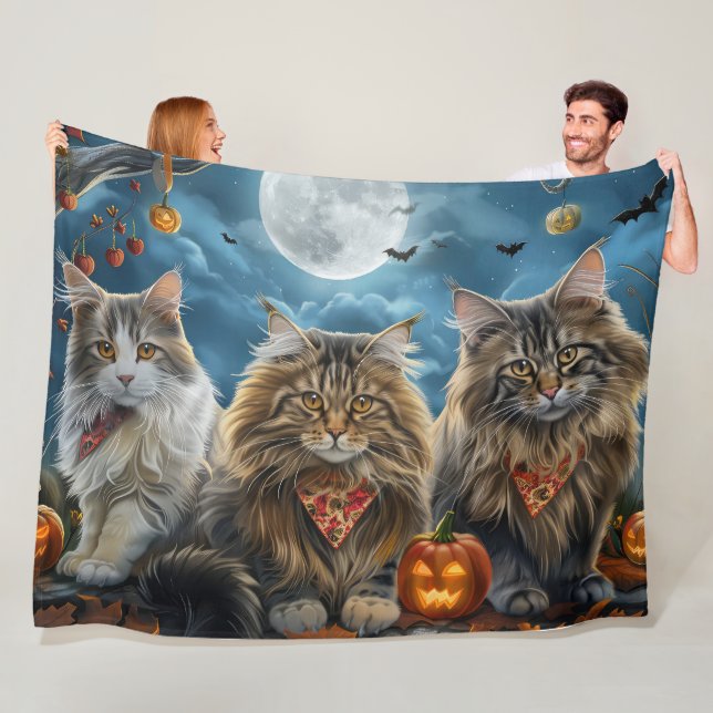 Couverture Polaire Halloween chats de Sibérie Éffrayant (En situation)