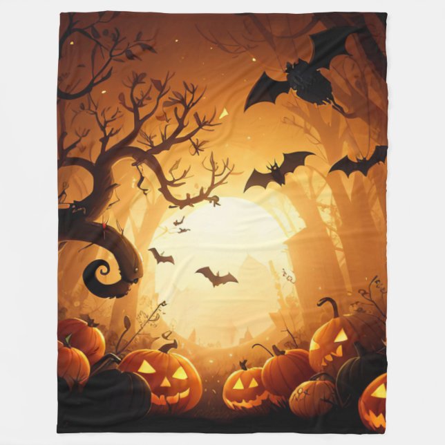 Couverture Polaire Halloween/chauve-souris/Citrouille/automne (Devant)