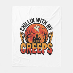 Couverture Polaire Halloween Chillin avec mes Creeps Vintage T-Shirt