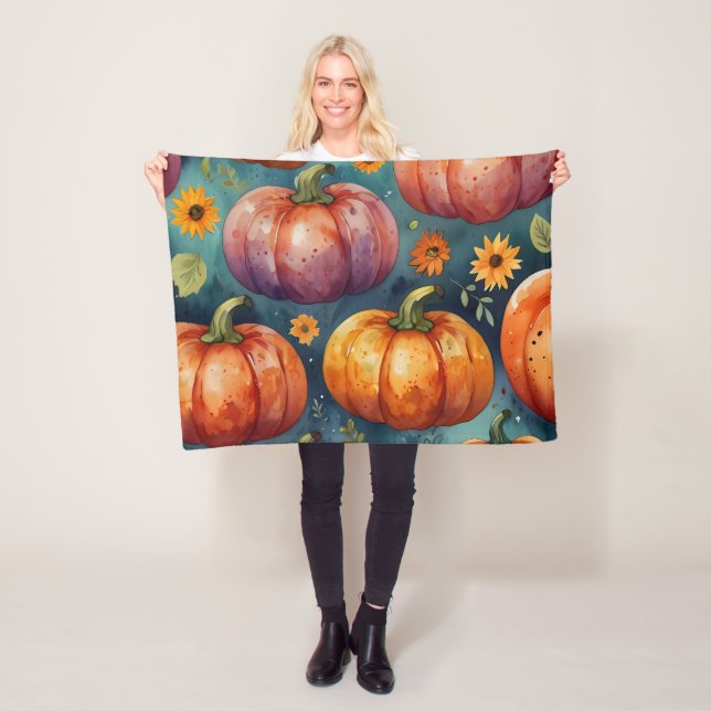 Couverture Polaire Halloween Citrouille Vibes designer Fleece Blanche (En situation)