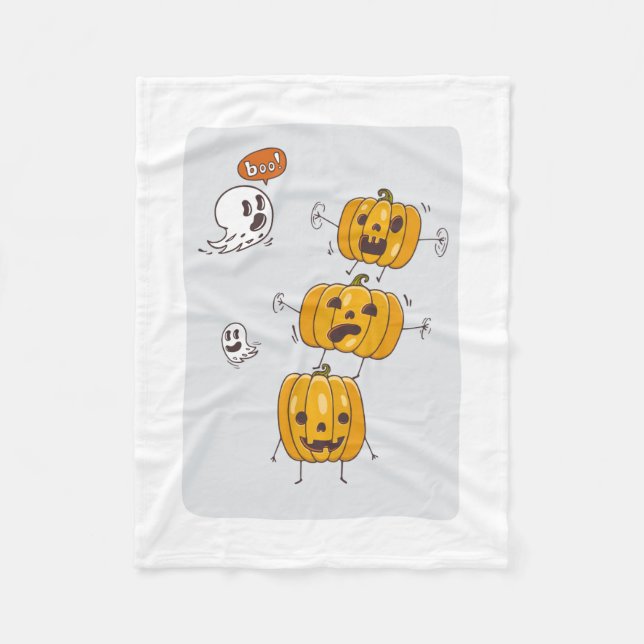 Couverture Polaire Halloween Citrouilles et fantômes (Devant)