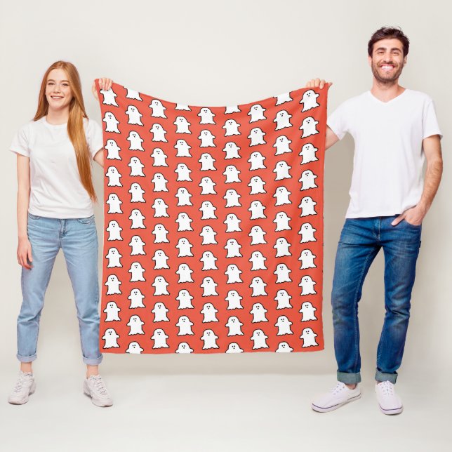 Couverture Polaire Halloween classique orange et fantôme blanc (En situation)