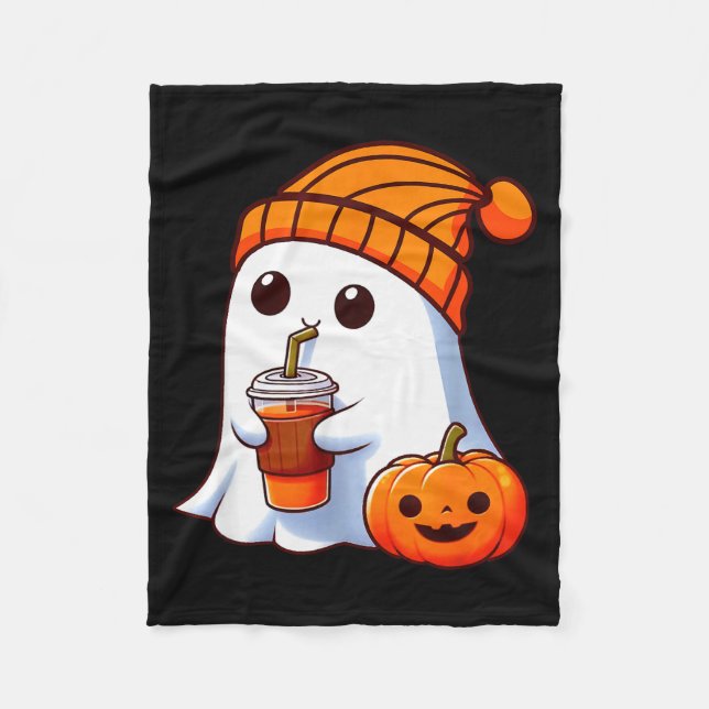 Couverture Polaire Halloween Costume Ghost Drinking Pumpkin Men Women (Devant)