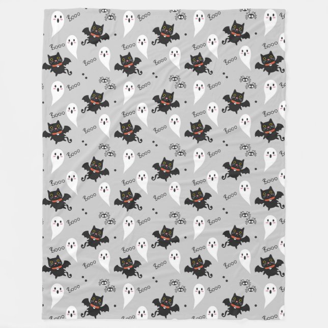 Couverture Polaire Halloween Cute Ghost, Bats, Chats et Araignées (Devant)