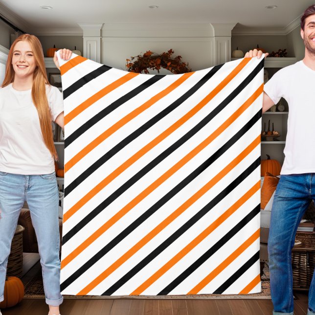 Couverture Polaire Halloween d'automne noir et orange élégant (Stylish Black And Orange Striped Autumn Halloween Fleece Blanket)
