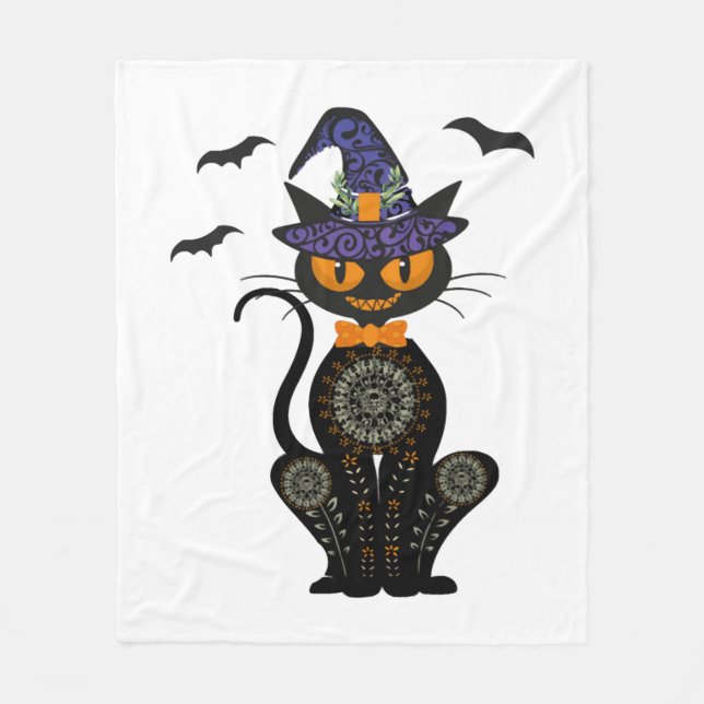Couverture Polaire Halloween de chat noir (Devant)