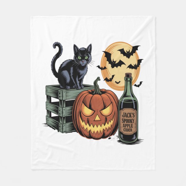 Couverture Polaire Halloween de la bière de chat citrouille (Devant)