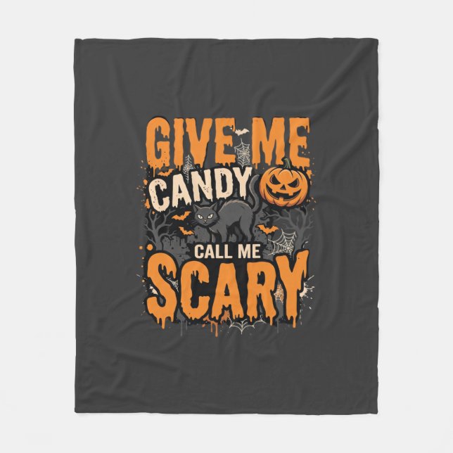 Couverture Polaire Halloween Donnez-moi des bonbons Chat effrayant (Devant)