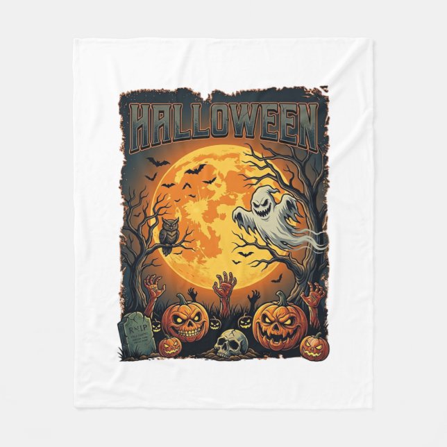 Couverture Polaire Halloween Fantôme Pleine Lune Jack Lanterns Zombie (Devant)