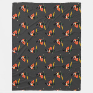 Couverture Polaire Halloween Flying Cute Witch avec Broom Charcoal