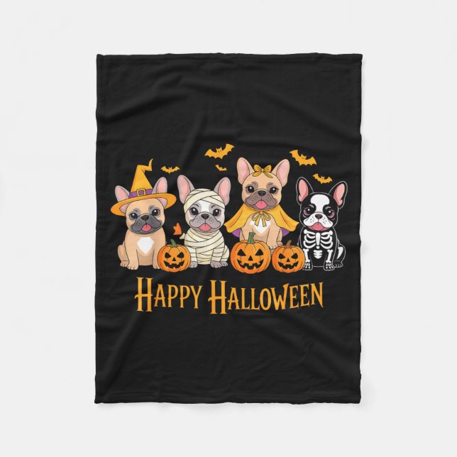 Couverture Polaire Halloween French Bulldog Dogs Pumpkin Funny  (Devant)