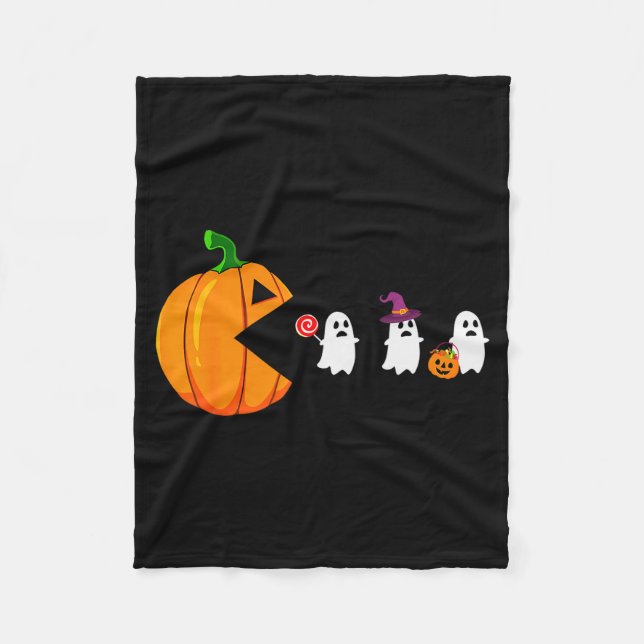 Couverture Polaire Halloween Gamer Pumpkin Eating Ghost Costume Men B (Devant)