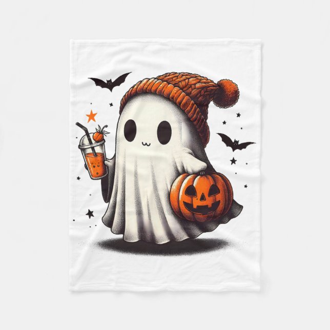 Couverture Polaire Halloween Ghost Citrouille Automne Boissons Éffray (Devant)
