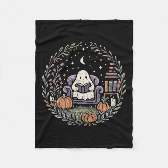 Couverture Polaire Halloween Ghost Reading Book Lover Tee Long Sleeve (Devant)