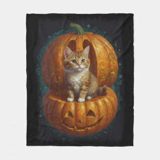 Couverture Polaire Halloween Ginger Tabby Kitten Vivre dans un Citrou