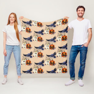 Couverture Polaire Halloween Goth Raven Crow Citrouilles