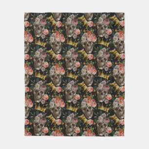Couverture Polaire Halloween gothique foncé Roses rouges crâne de Cou